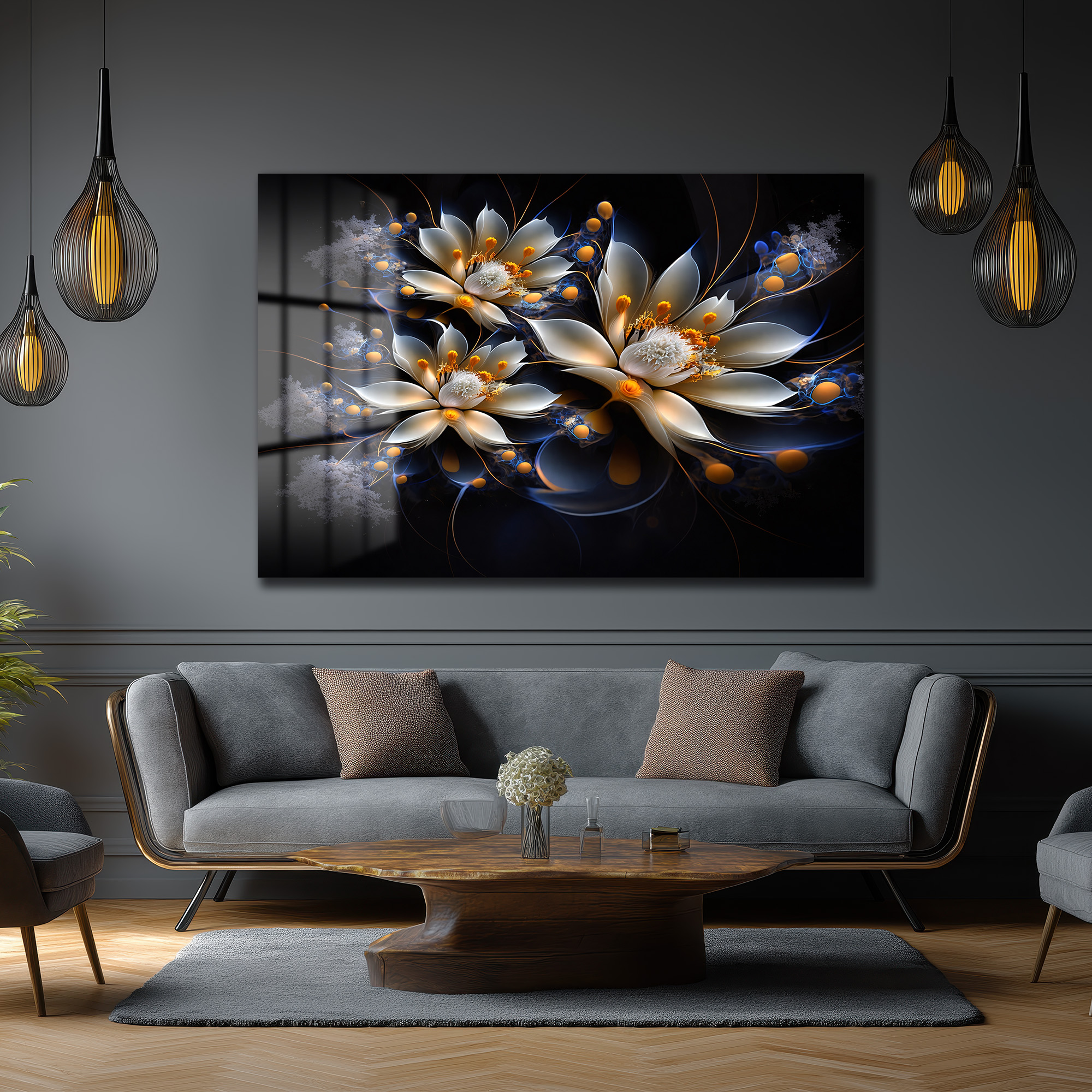 Eterik Işıltı: Lotus Çiçekleri Modern Cam Tablo Duvar Dekoru Eterik Işıltı: Lotus Çiçekleri Modern Cam Tablo
