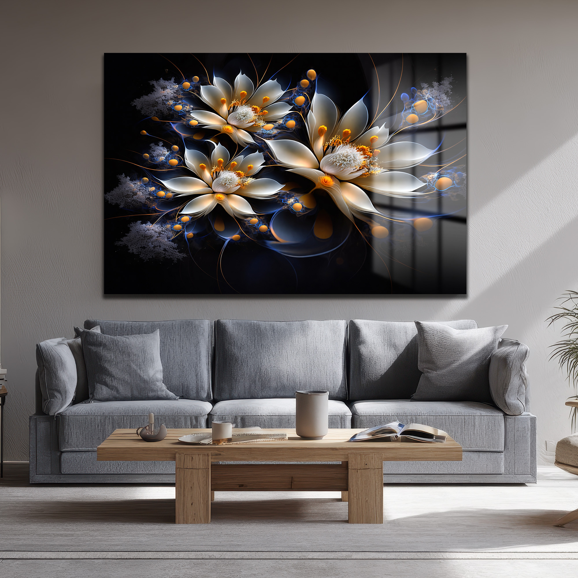 Eterik Işıltı: Lotus Çiçekleri Modern Cam Tablo Duvar Dekoru Eterik Işıltı: Lotus Çiçekleri Modern Cam Tablo