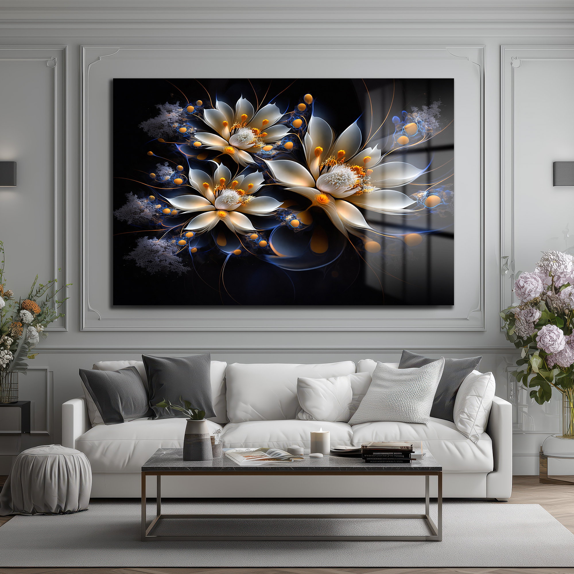 Eterik Işıltı: Lotus Çiçekleri Modern Cam Tablo Duvar Dekoru Eterik Işıltı: Lotus Çiçekleri Modern Cam Tablo