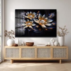 Eterik Işıltı: Lotus Çiçekleri Modern Cam Tablo Duvar Dekoru Eterik Işıltı: Lotus Çiçekleri Modern Cam Tablo