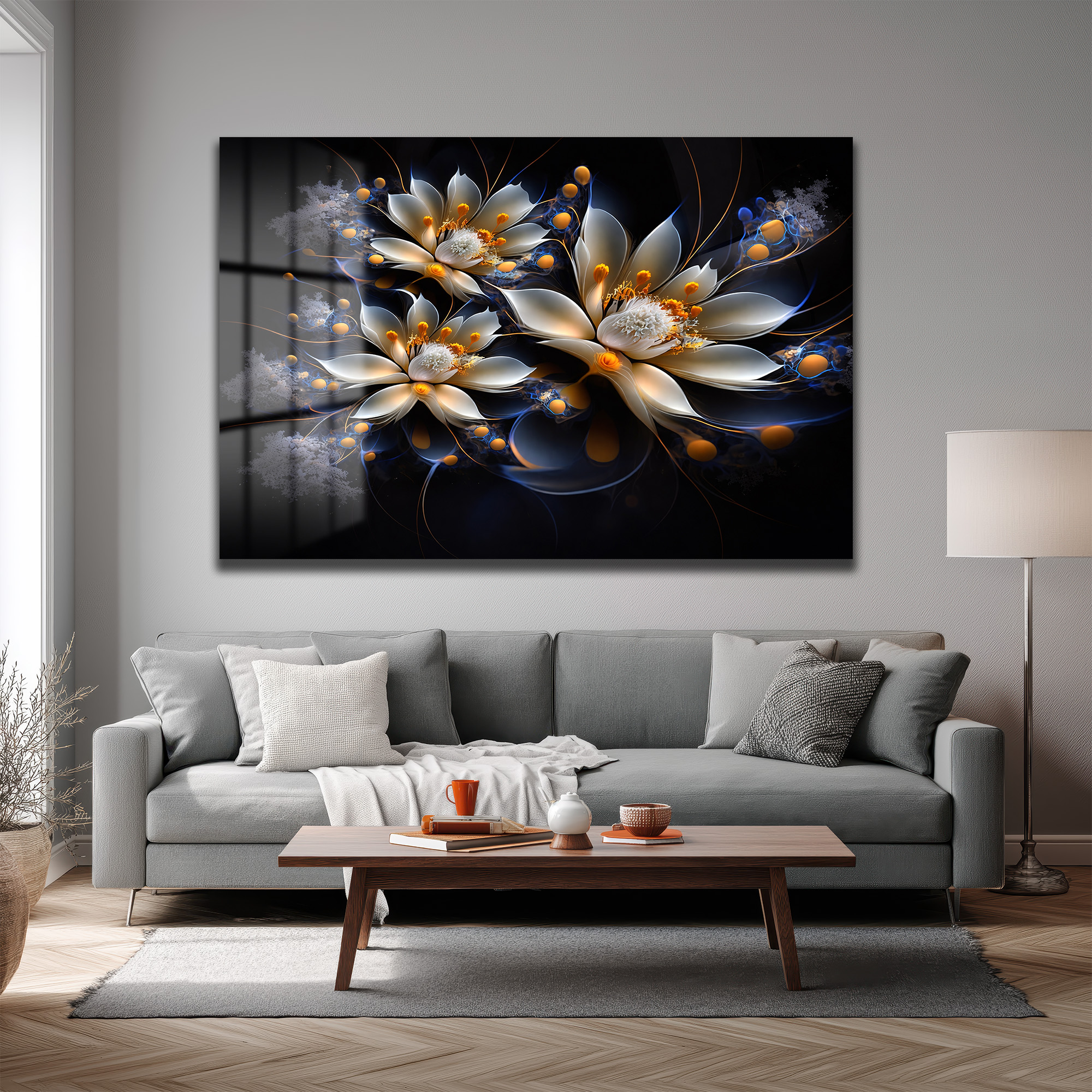 Eterik Işıltı: Lotus Çiçekleri Modern Cam Tablo Duvar Dekoru Eterik Işıltı: Lotus Çiçekleri Modern Cam Tablo