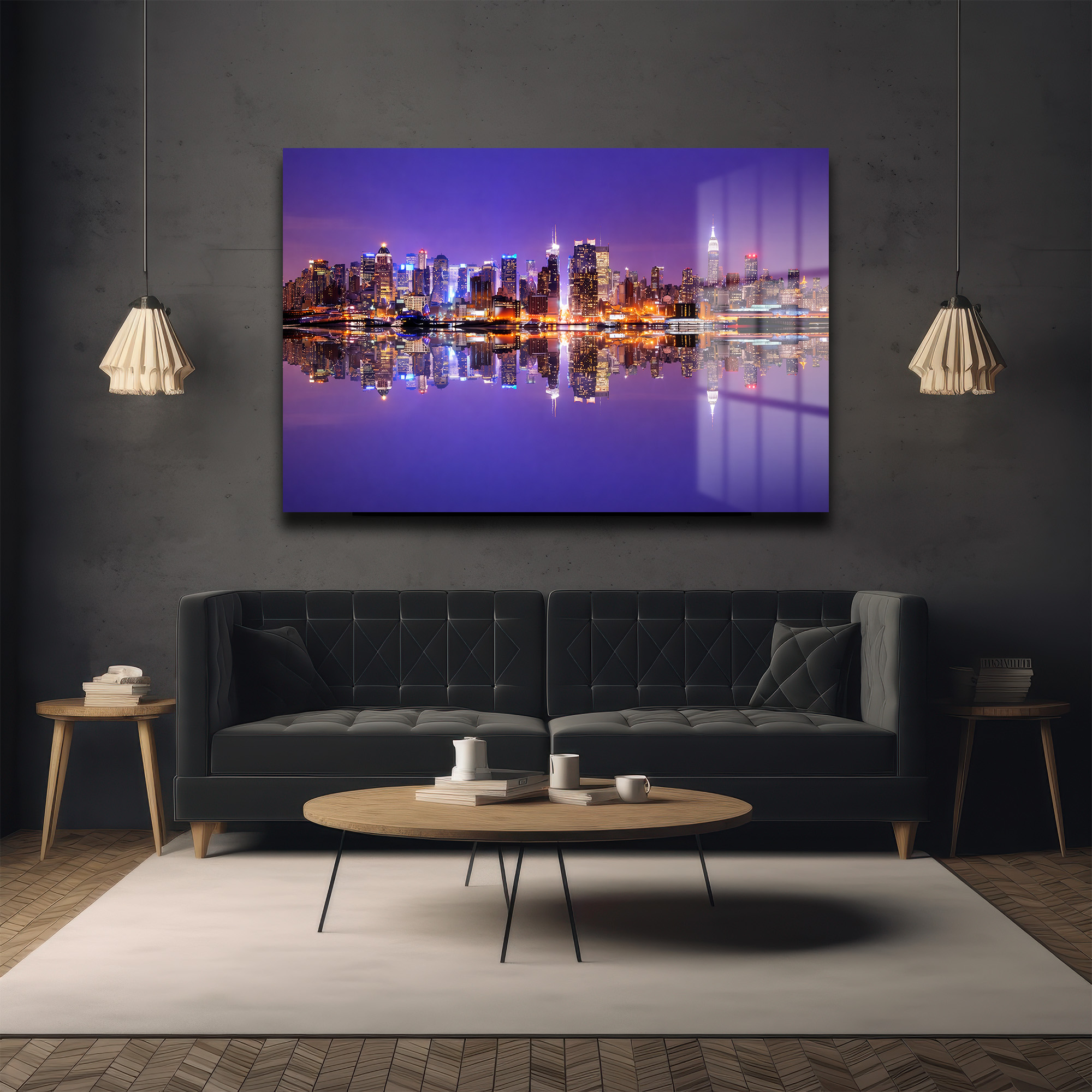 New York Gecesi: Işıltılı Şehir Manzarası Cam Tablo Duvar Dekoru New York Gecesi: Işıltılı Şehir Manzarası Cam Tablo
