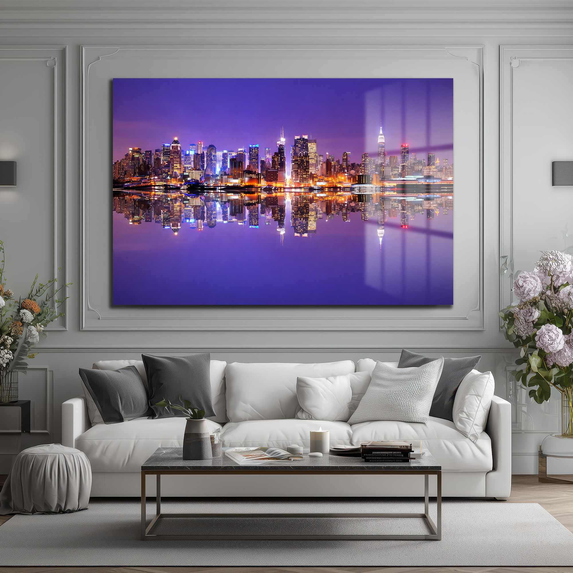 New York Gecesi: Işıltılı Şehir Manzarası Cam Tablo Duvar Dekoru New York Gecesi: Işıltılı Şehir Manzarası Cam Tablo