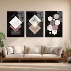 Soyut Geometrik Mermer Dokulu Cam Tablo Seti | Modern Duvar Sanatı Duvar Dekoru Soyut Geometrik Mermer Dokulu Cam Tablo Seti | Modern Duvar Sanatı