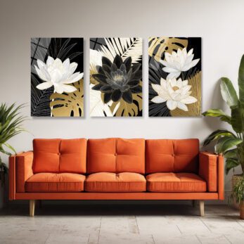 Asil Lotus ve Tropikal Yapraklar 3'lü Lüks Cam Tablo Seti Üçlü Set - Glazella Asil Lotus ve Tropikal Yapraklar 3'lü Lüks Cam Tablo Seti Üçlü Set - Glazella