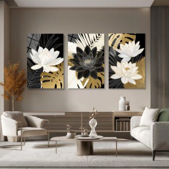 Asil Lotus ve Tropikal Yapraklar 3'lü Lüks Cam Tablo Seti Üçlü Set - Glazella Asil Lotus ve Tropikal Yapraklar 3'lü Lüks Cam Tablo Seti Üçlü Set - Glazella