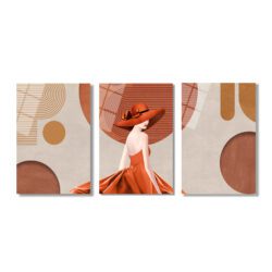 Modern Zarafet: Terracotta Tonlarında Şık Kadın ve Soyut Desenler 3'lü Cam Tablo Üçlü Set Duvar Dekoru Modern Zarafet: Terracotta Tonlarında Şık Kadın ve Soyut Desenler 3'lü Cam Tablo Üçlü Set