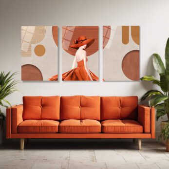 Modern Zarafet: Terracotta Tonlarında Şık Kadın ve Soyut Desenler 3'lü Cam Tablo Üçlü Set - Glazella Modern Zarafet: Terracotta Tonlarında Şık Kadın ve Soyut Desenler 3'lü Cam Tablo Üçlü Set - Glazella