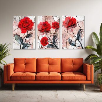 Kırmızı Güller Soyut Sanat 3'lü Cam Tablo Seti Üçlü Set - Glazella Kırmızı Güller Soyut Sanat 3'lü Cam Tablo Seti Üçlü Set - Glazella