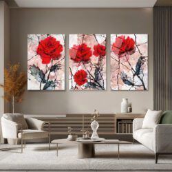 Kırmızı Güller Soyut Sanat 3'lü Cam Tablo Seti Üçlü Set Duvar Dekoru Kırmızı Güller Soyut Sanat 3'lü Cam Tablo Seti Üçlü Set
