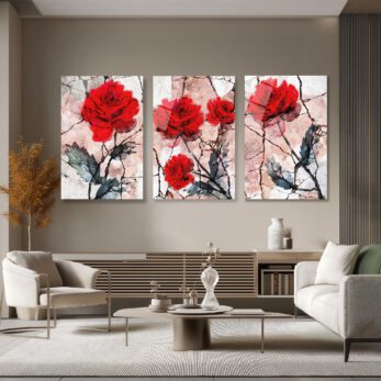 Kırmızı Güller Soyut Sanat 3'lü Cam Tablo Seti Üçlü Set - Glazella Kırmızı Güller Soyut Sanat 3'lü Cam Tablo Seti Üçlü Set - Glazella