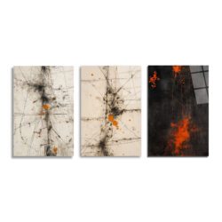 Enerjik Sıçramalar Cam Tablo Üçlüsü - Modern Soyut Sanat Üçlü Set - Glazella