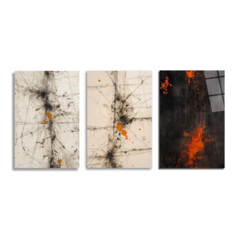 Enerjik Sıçramalar Cam Tablo Üçlüsü - Modern Soyut Sanat Üçlü Set - Glazella