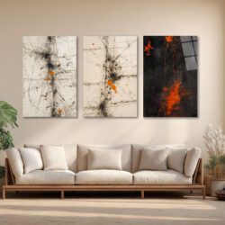 Enerjik Sıçramalar Cam Tablo Üçlüsü - Modern Soyut Sanat Üçlü Set Duvar Dekoru Enerjik Sıçramalar Cam Tablo Üçlüsü - Modern Soyut Sanat Üçlü Set