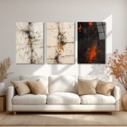 Enerjik Sıçramalar Cam Tablo Üçlüsü - Modern Soyut Sanat Üçlü Set Duvar Dekoru Enerjik Sıçramalar Cam Tablo Üçlüsü - Modern Soyut Sanat Üçlü Set