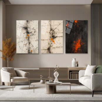 Enerjik Sıçramalar Cam Tablo Üçlüsü - Modern Soyut Sanat Üçlü Set - Glazella Enerjik Sıçramalar Cam Tablo Üçlüsü - Modern Soyut Sanat Üçlü Set - Glazella