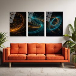 Zamanın ve Enerjinin Dansı: Modern Soyut Işık Cam Tablo Seti Üçlü Set Duvar Dekoru Zamanın ve Enerjinin Dansı: Modern Soyut Işık Cam Tablo Seti Üçlü Set