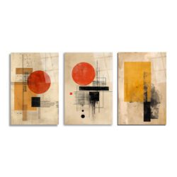 Bauhaus Etkili Soyut Geometrik Cam Tablo Seti - Modern Duvar Dekorasyonu Üçlü Set - Glazella Bauhaus Etkili Soyut Geometrik Cam Tablo Seti - Modern Duvar Dekorasyonu Üçlü Set - Glazella