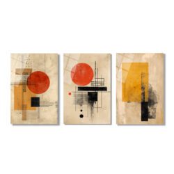 Bauhaus Etkili Soyut Geometrik Cam Tablo Seti - Modern Duvar Dekorasyonu Üçlü Set Duvar Dekoru Bauhaus Etkili Soyut Geometrik Cam Tablo Seti - Modern Duvar Dekorasyonu Üçlü Set