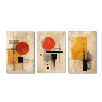 Bauhaus Etkili Soyut Geometrik Cam Tablo Seti - Modern Duvar Dekorasyonu Üçlü Set - Glazella