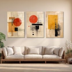 Bauhaus Etkili Soyut Geometrik Cam Tablo Seti - Modern Duvar Dekorasyonu Üçlü Set Duvar Dekoru Bauhaus Etkili Soyut Geometrik Cam Tablo Seti - Modern Duvar Dekorasyonu Üçlü Set