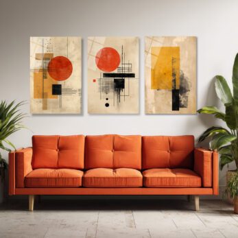 Bauhaus Etkili Soyut Geometrik Cam Tablo Seti - Modern Duvar Dekorasyonu Üçlü Set - Glazella