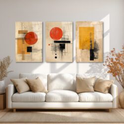Bauhaus Etkili Soyut Geometrik Cam Tablo Seti - Modern Duvar Dekorasyonu Üçlü Set Duvar Dekoru Bauhaus Etkili Soyut Geometrik Cam Tablo Seti - Modern Duvar Dekorasyonu Üçlü Set