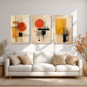 Bauhaus Etkili Soyut Geometrik Cam Tablo Seti - Modern Duvar Dekorasyonu Üçlü Set - Glazella