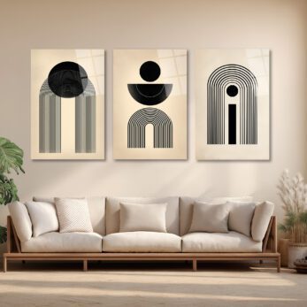 Modern Minimalist Geometrik Siyah Beyaz Cam Tablo Seti Üçlü Set - Glazella Modern Minimalist Geometrik Siyah Beyaz Cam Tablo Seti Üçlü Set - Glazella