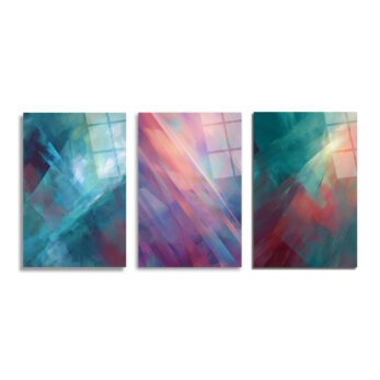 Soyut Renk Geçişleri Üçlü Cam Tablo Seti | Glazella Modern Sanat Üçlü Set - Glazella