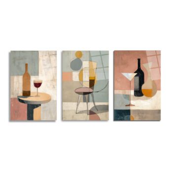 Soyut Sanatın Zarafeti: Modern Still Life Üçlü Cam Tablo Seti Üçlü Set - Glazella