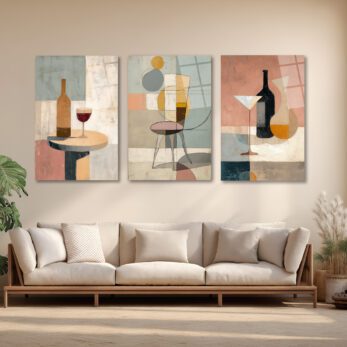 Soyut Sanatın Zarafeti: Modern Still Life Üçlü Cam Tablo Seti Üçlü Set - Glazella