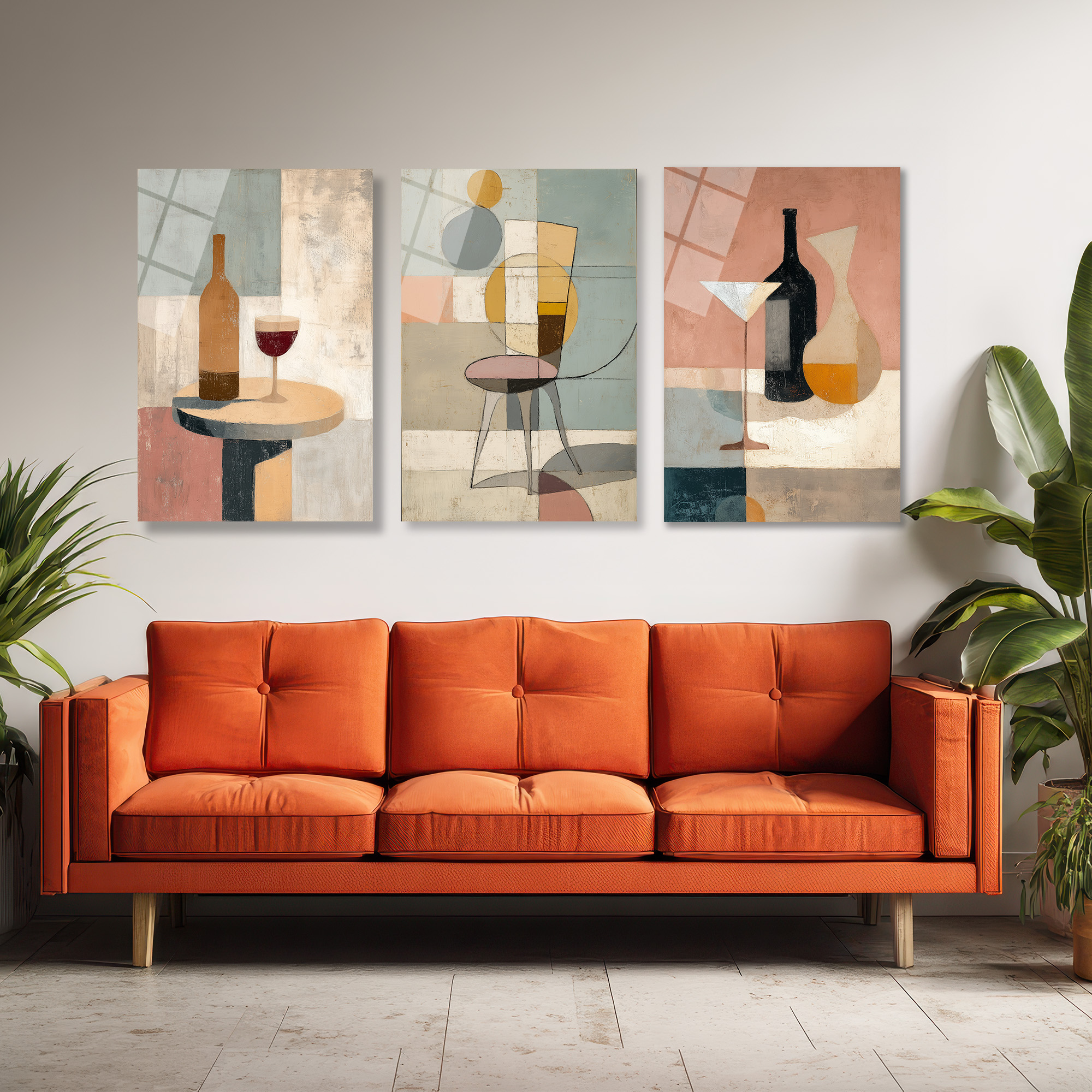 Soyut Sanatın Zarafeti: Modern Still Life Üçlü Cam Tablo Seti Üçlü Set Duvar Dekoru Soyut Sanatın Zarafeti: Modern Still Life Üçlü Cam Tablo Seti Üçlü Set