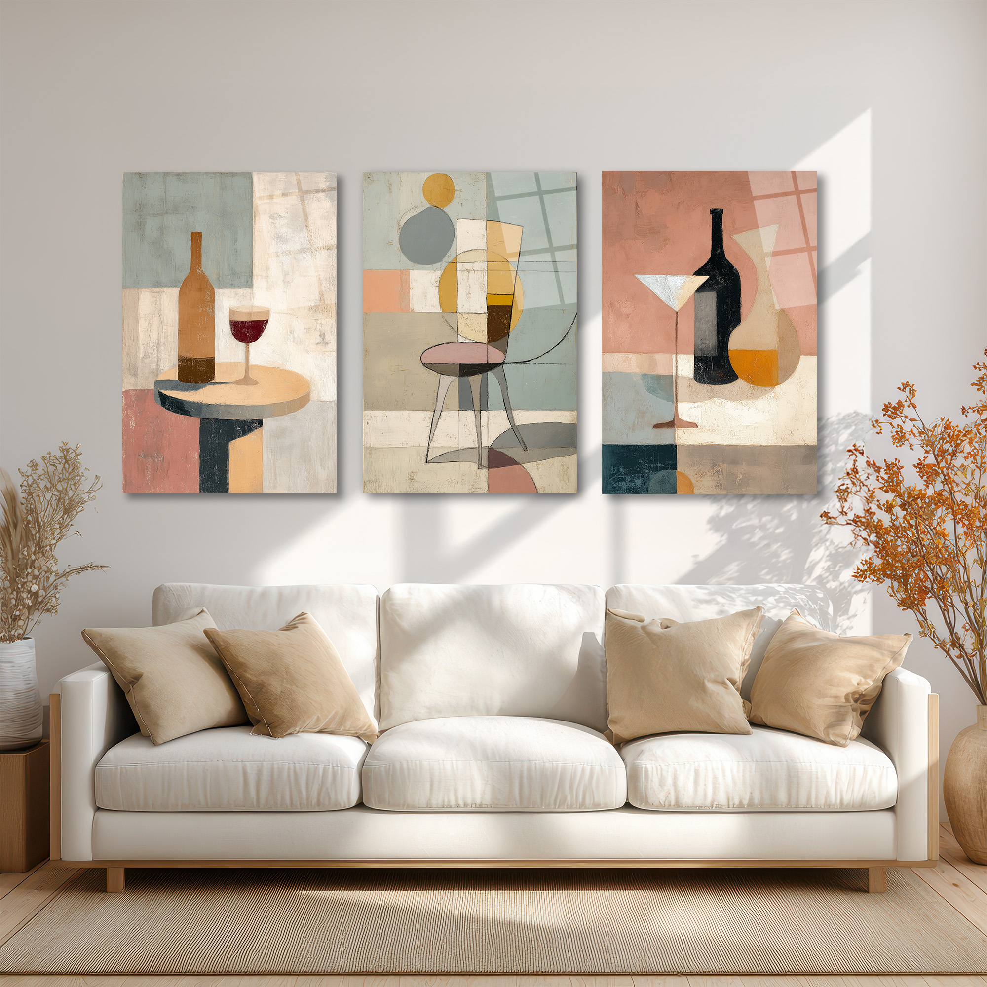 Soyut Sanatın Zarafeti: Modern Still Life Üçlü Cam Tablo Seti Üçlü Set Duvar Dekoru Soyut Sanatın Zarafeti: Modern Still Life Üçlü Cam Tablo Seti Üçlü Set