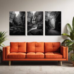 Siyah Beyaz Şelale ve Doğa Temalı 3 Parçalı Temperli Cam Tablo Üçlü Set Duvar Dekoru Siyah Beyaz Şelale ve Doğa Temalı 3 Parçalı Temperli Cam Tablo Üçlü Set