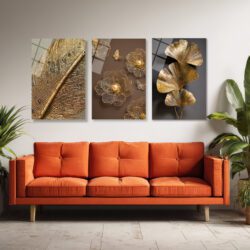 Altın Dokunuşlar Üçlü Cam Tablo Seti - Lüks ve Modern Duvar Dekoru Üçlü Set Duvar Dekoru Altın Dokunuşlar Üçlü Cam Tablo Seti - Lüks ve Modern Duvar Dekoru Üçlü Set