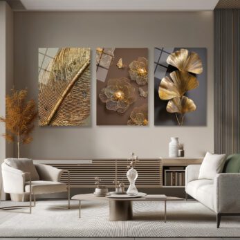 Altın Dokunuşlar Üçlü Cam Tablo Seti - Lüks ve Modern Duvar Dekoru Üçlü Set - Glazella Altın Dokunuşlar Üçlü Cam Tablo Seti - Lüks ve Modern Duvar Dekoru Üçlü Set - Glazella