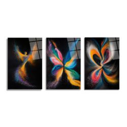 Canlı Renklerin Dansı: Modern Soyut 3'lü Cam Tablo Seti Üçlü Set - Glazella Canlı Renklerin Dansı: Modern Soyut 3'lü Cam Tablo Seti Üçlü Set - Glazella
