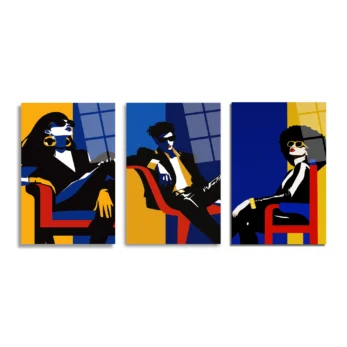 Anasayfa - Glazella Modern Şıklık Üçlü Figür Pop Art Cam Tablo Seti Üçlü Set - Glazella