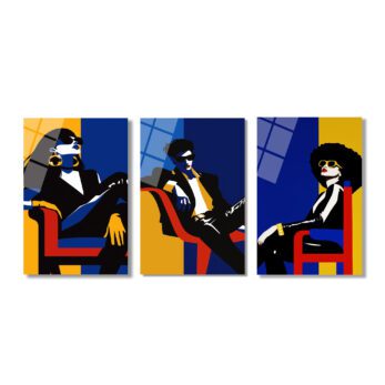Modern Şıklık Üçlü Figür Pop Art Cam Tablo Seti Üçlü Set