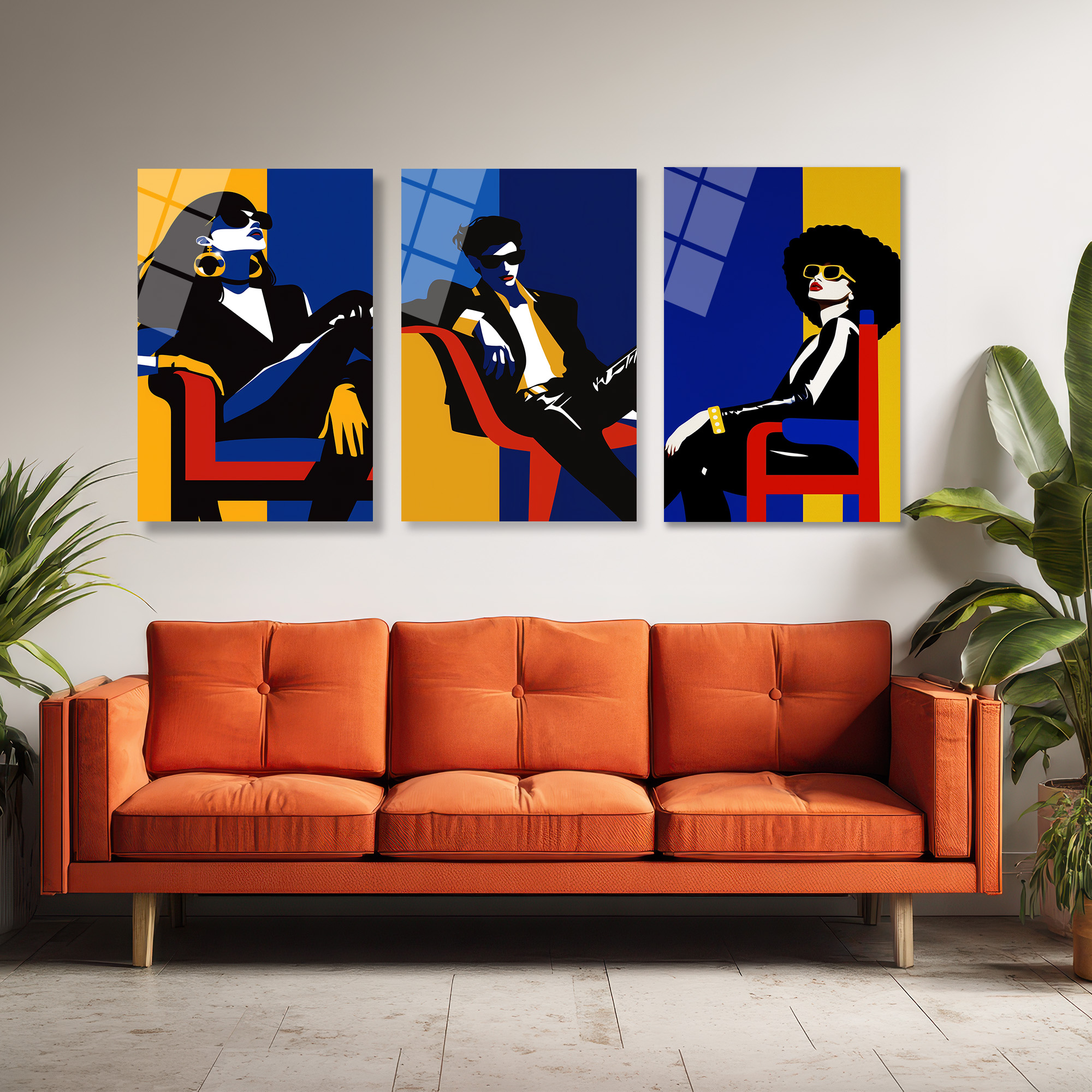 Modern Şıklık Üçlü Figür Pop Art Cam Tablo Seti Üçlü Set - Glazella Modern Şıklık Üçlü Figür Pop Art Cam Tablo Seti Üçlü Set - Glazella
