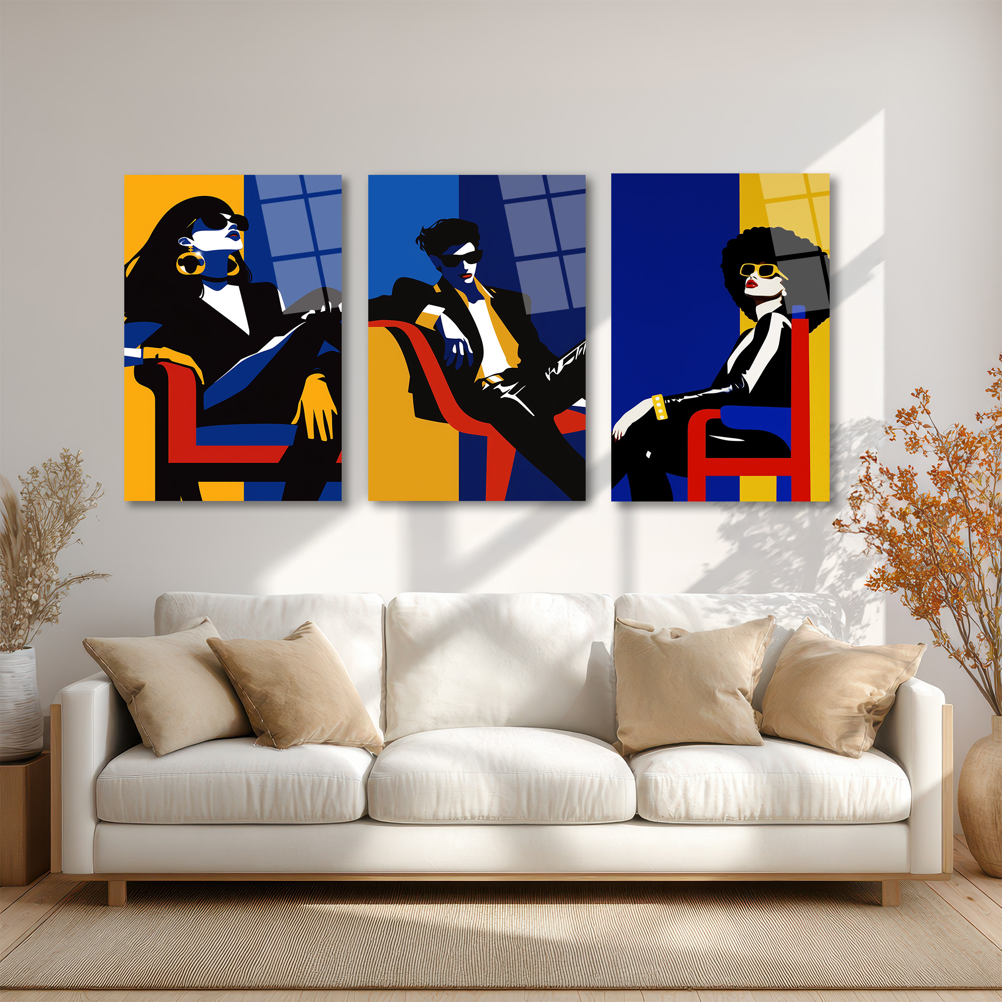 Modern Şıklık Üçlü Figür Pop Art Cam Tablo Seti Üçlü Set - Glazella Modern Şıklık Üçlü Figür Pop Art Cam Tablo Seti Üçlü Set - Glazella