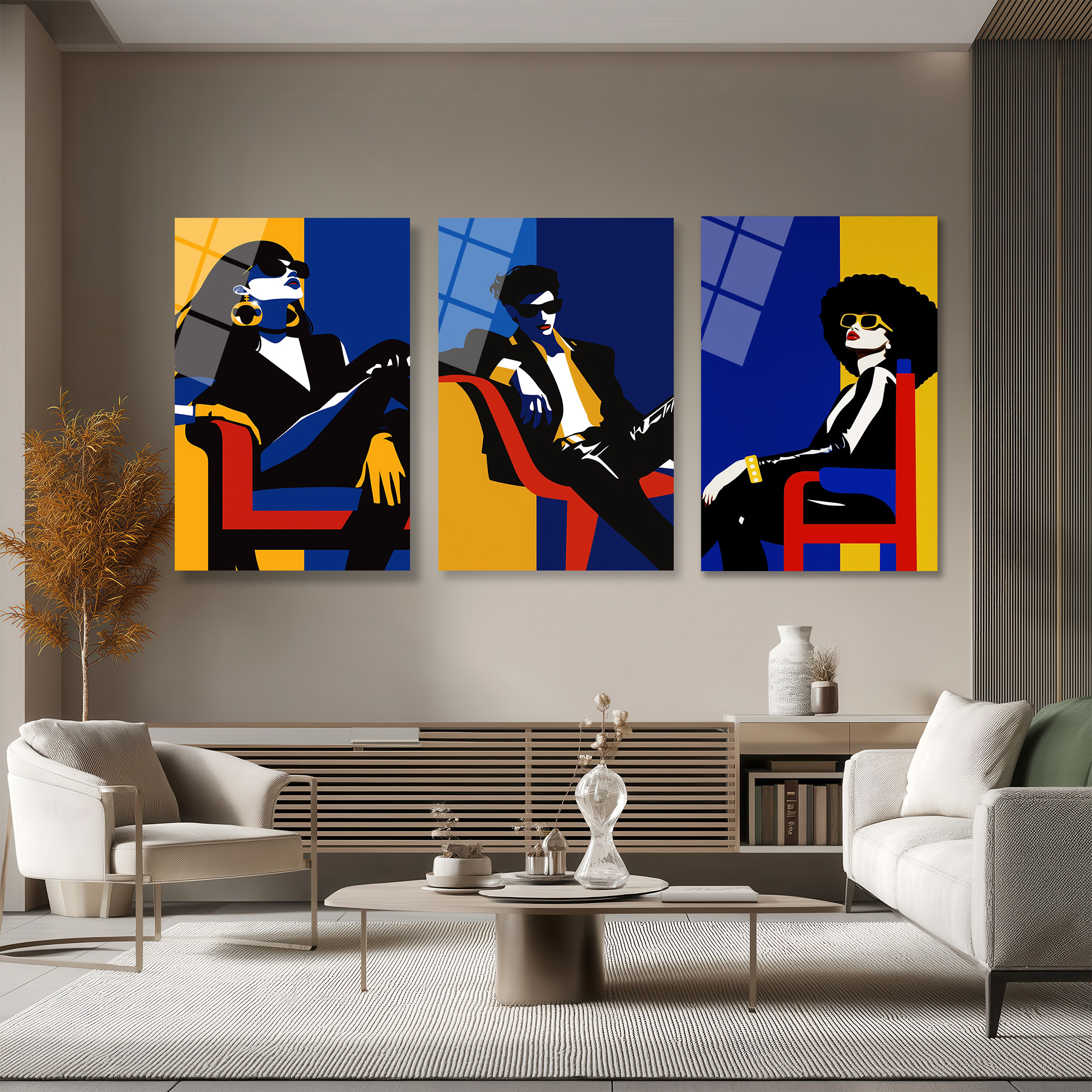 Modern Şıklık Üçlü Figür Pop Art Cam Tablo Seti Üçlü Set - Glazella Modern Şıklık Üçlü Figür Pop Art Cam Tablo Seti Üçlü Set - Glazella