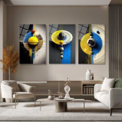 Dinamik Kozmos: Sarı ve Mavi Modern Soyut Cam Tablo Seti Üçlü Set Duvar Dekoru Dinamik Kozmos: Sarı ve Mavi Modern Soyut Cam Tablo Seti Üçlü Set