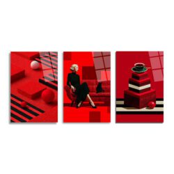 Asil Kırmızı ve Siyahın Dansı: Modern Şıklık Üçlü Cam Tablo Seti Üçlü Set - Glazella Asil Kırmızı ve Siyahın Dansı: Modern Şıklık Üçlü Cam Tablo Seti Üçlü Set - Glazella