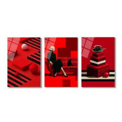 Asil Kırmızı ve Siyahın Dansı: Modern Şıklık Üçlü Cam Tablo Seti Üçlü Set Duvar Dekoru Asil Kırmızı ve Siyahın Dansı: Modern Şıklık Üçlü Cam Tablo Seti Üçlü Set