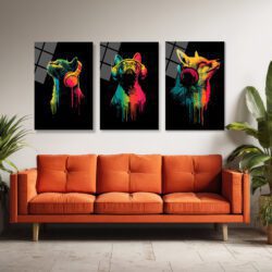 Müzik Tutkunu Hayvanlar Sanatsal Cam Tablo Seti - 3 Parça Üçlü Set Duvar Dekoru Müzik Tutkunu Hayvanlar Sanatsal Cam Tablo Seti - 3 Parça Üçlü Set