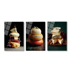 Gourmet Peynir Şöleni Cam Tablo Seti - Mutfak ve Salon Dekorasyonu Üçlü Set Duvar Dekoru Gourmet Peynir Şöleni Cam Tablo Seti - Mutfak ve Salon Dekorasyonu Üçlü Set