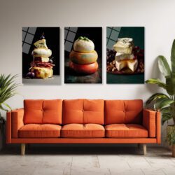 Gourmet Peynir Şöleni Cam Tablo Seti - Mutfak ve Salon Dekorasyonu Üçlü Set Duvar Dekoru Gourmet Peynir Şöleni Cam Tablo Seti - Mutfak ve Salon Dekorasyonu Üçlü Set