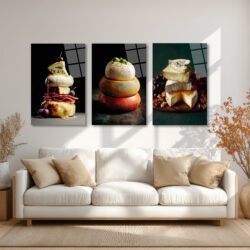Gourmet Peynir Şöleni Cam Tablo Seti - Mutfak ve Salon Dekorasyonu Üçlü Set Duvar Dekoru Gourmet Peynir Şöleni Cam Tablo Seti - Mutfak ve Salon Dekorasyonu Üçlü Set
